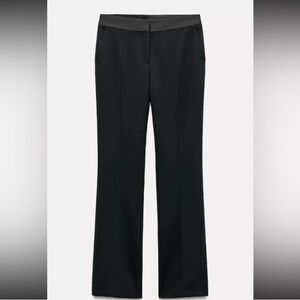 Zara Elegant Black Women's Cropped Satin Striped Tuxedo Pants